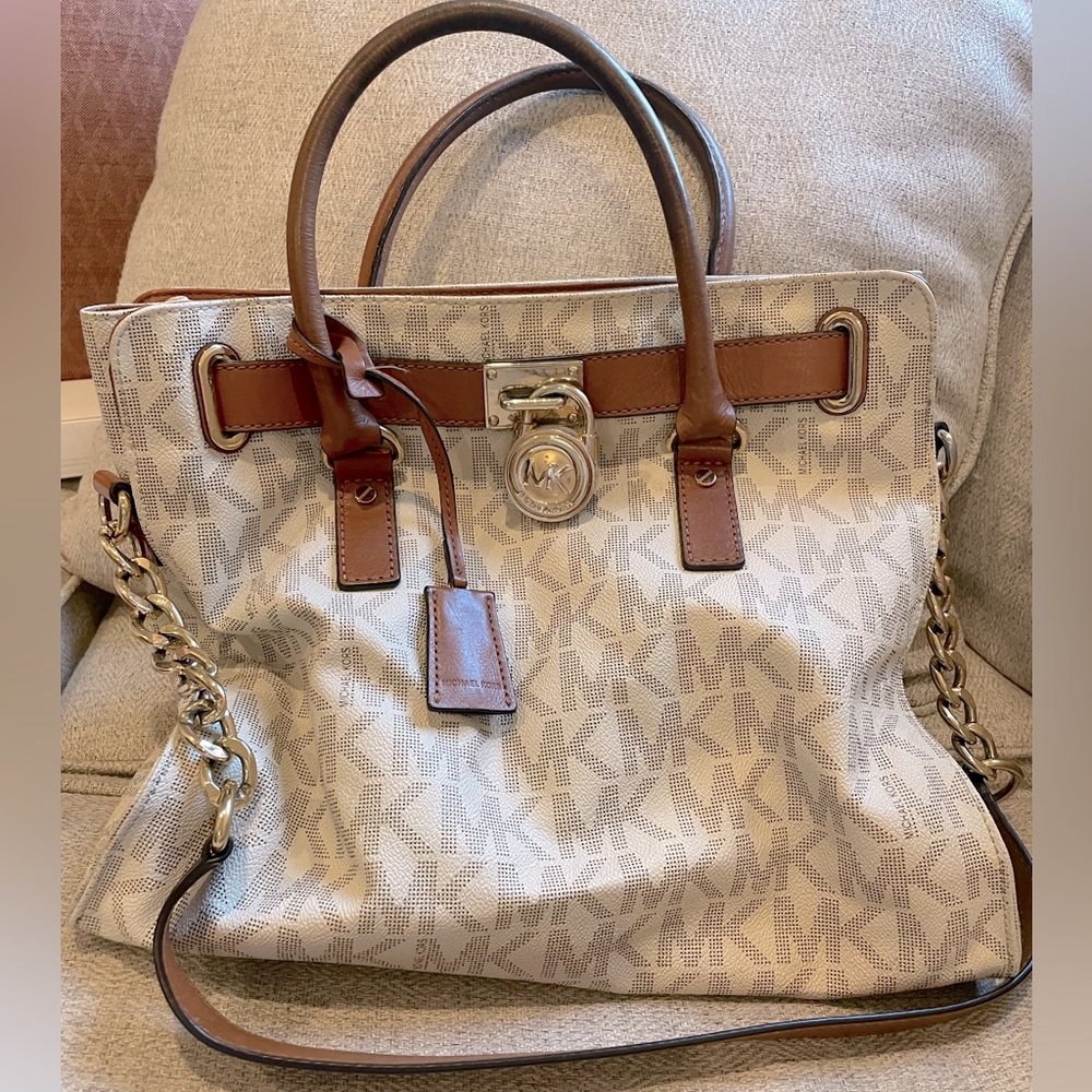 Michael Kors Vanilla MK Logo Hamilton Bag